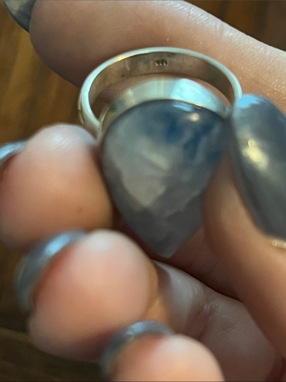 Sterling Silver Teardrop Moonstone Ring in Iridescent Blue - Picture 5 of 8